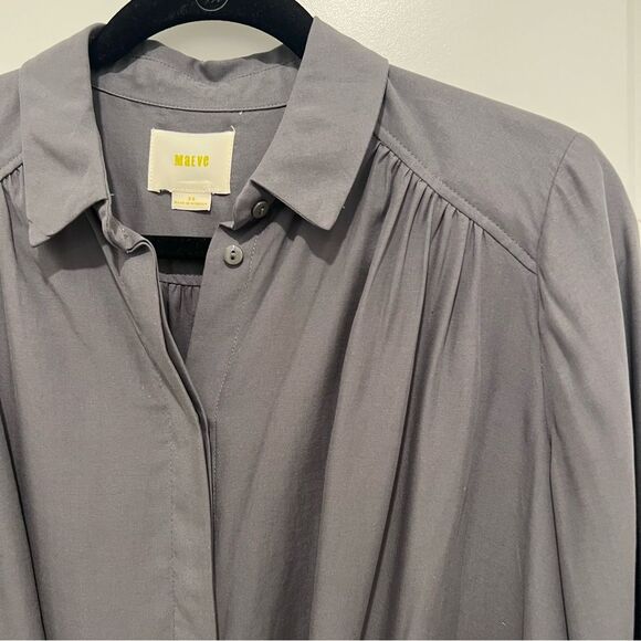 Anthropologie | Maeve Gray Tuesday Tie Front Blouse Women's Sz. XS 100% Tencel - Picture 4 of 12